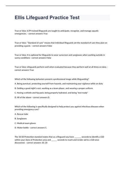 Lifeguard Written Test Practice