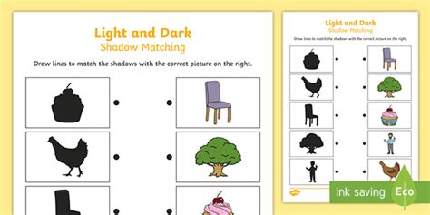 Light And Dark Shadow Matching Worksheet Twinkl Light Matching Worksheet Answers - Light Matching Worksheet Answers