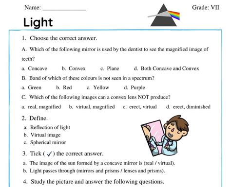 Light Class 7 Worksheet And Printable Curved Mirrors Worksheet - Curved Mirrors Worksheet