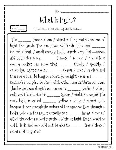 light cloze answers