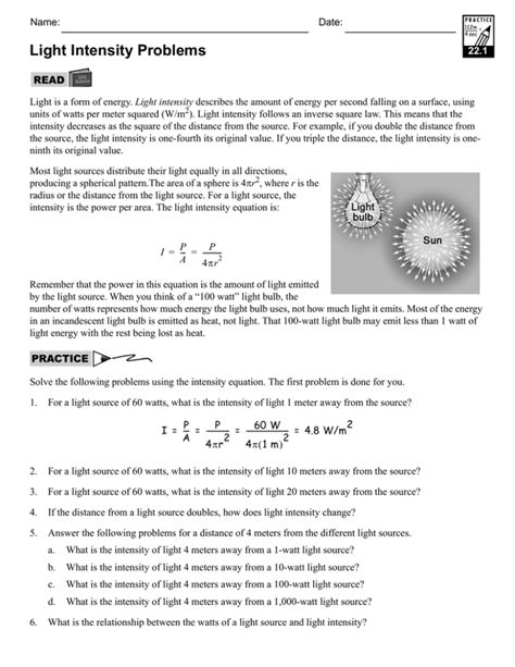 light intensity problems answer key