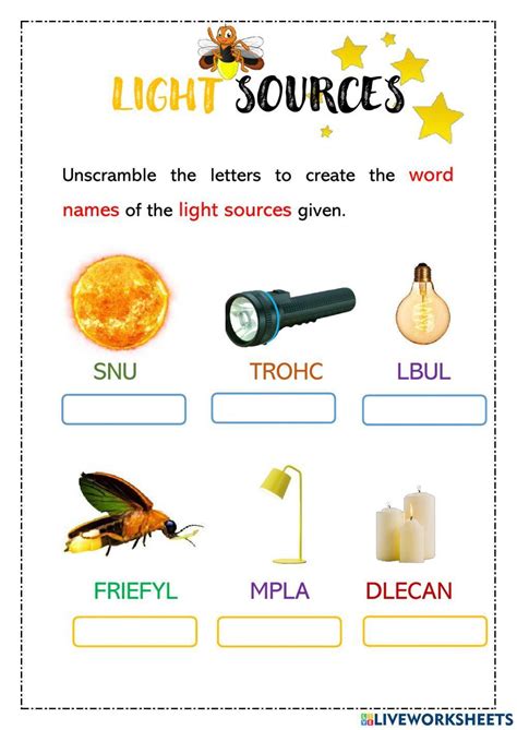 Light Sources Live Worksheets Light Worksheets For 1st Grade - Light Worksheets For 1st Grade