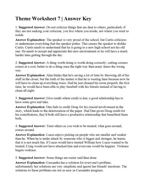 Light Theme Unit Theme Worksheet 7 - Theme Worksheet 7