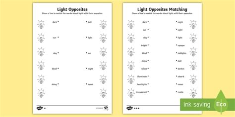 Light Words Matching Differentiated Worksheet Twinkl Light Matching Worksheet Answers - Light Matching Worksheet Answers