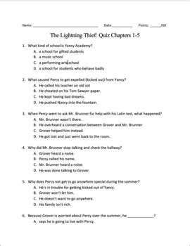 lightning thief quiz chapters