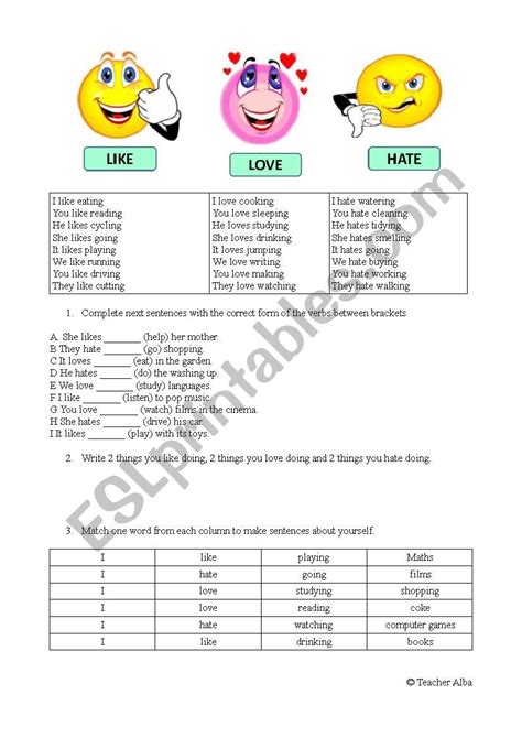 Like Love Hate Ing Exercises