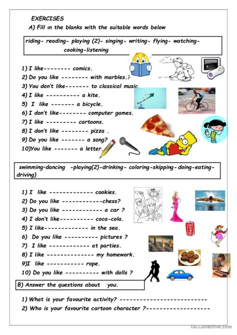like verb ing exercises