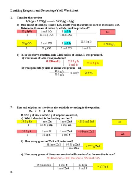 Limiting Reactant And Percent Yield Worksheet Answer Key Chemistry Percent Yield Worksheet Answers - Chemistry Percent Yield Worksheet Answers
