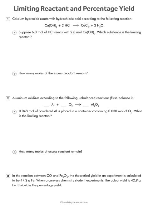 Limiting Reactant Percent Yield Problems