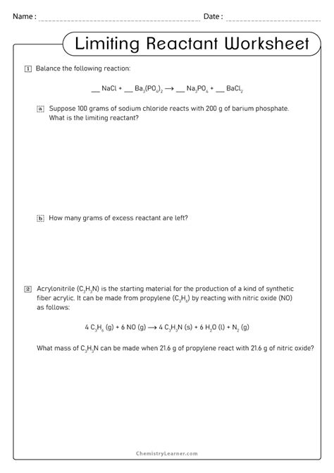 limiting reactant practice problems and answers
