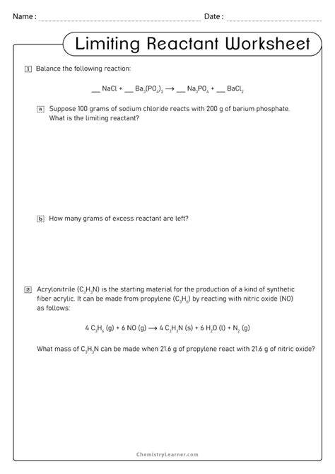 limiting reactant worksheet answers