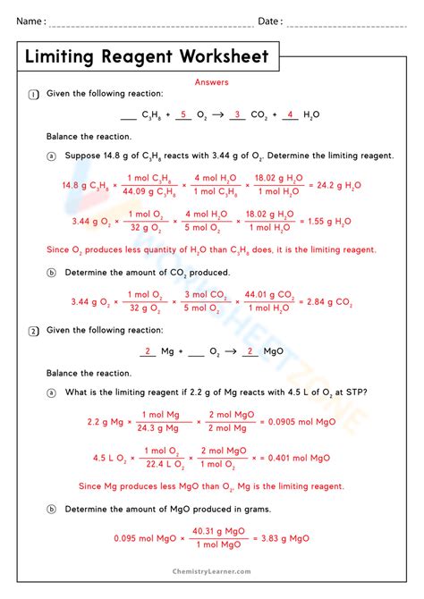 limiting reagent question and answer key