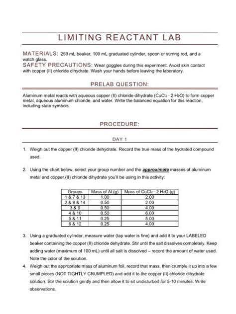Read Online Limiting Reagent Lab Answers 