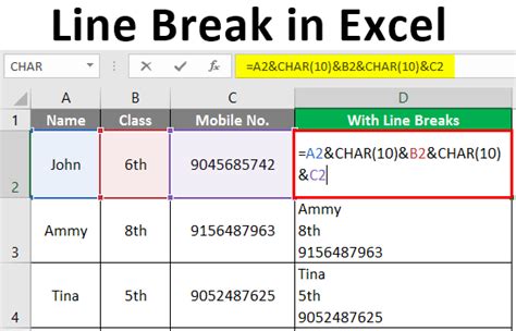 line break in excel formula