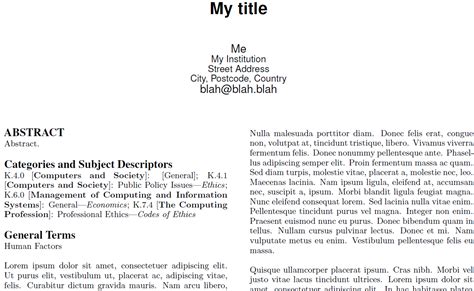 line breaking Column overflow with \category in ACM proceedings