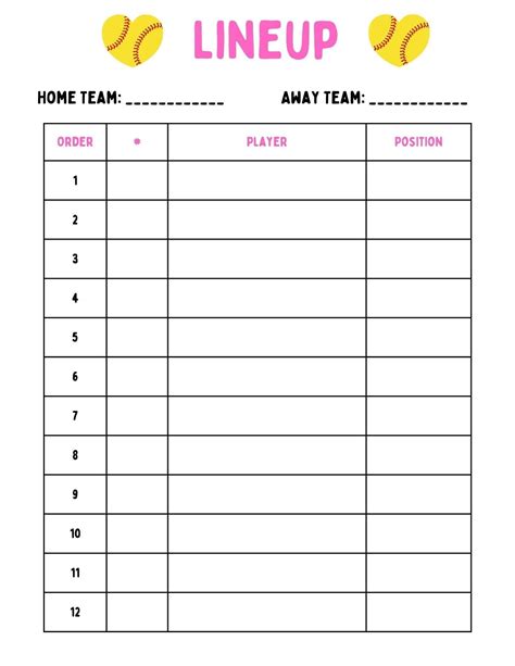 Line Up Sheets For Softball