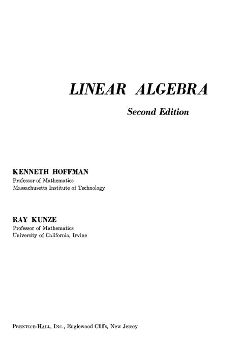 Linear Algebra Kenneth Hoffmann Solution Manual