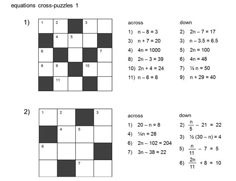 Linear Equation Cross Word Puzzles With Answers
