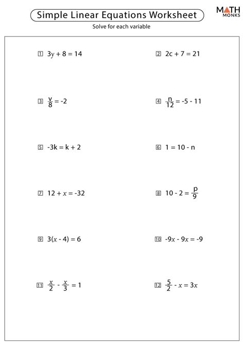 Linear Equations Worksheets With Answer Key Math Monks Solving Linear Equations Worksheet Answer Key - Solving Linear Equations Worksheet Answer Key