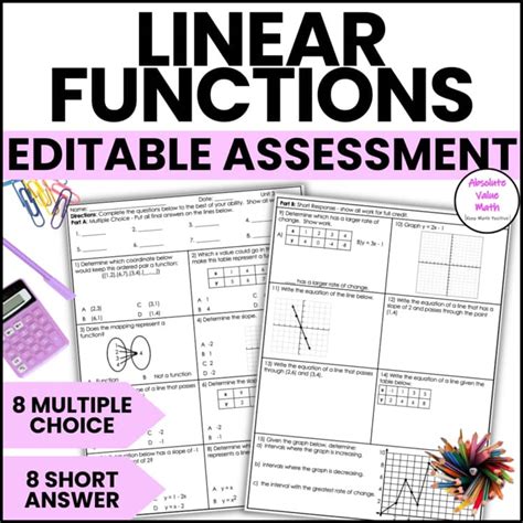 Linear Functions Unit Test Assessment Answers