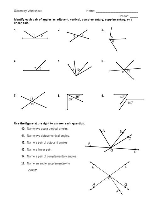 Linear Pairs Of Angles Worksheets Angle Pairs Worksheet With Answers - Angle Pairs Worksheet With Answers