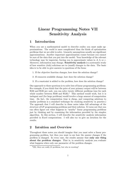 Linear Programming Notes Vii Sensitivity Analysis