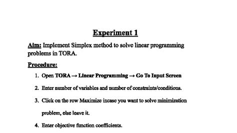 Linear Programming Problems Using Tora Software