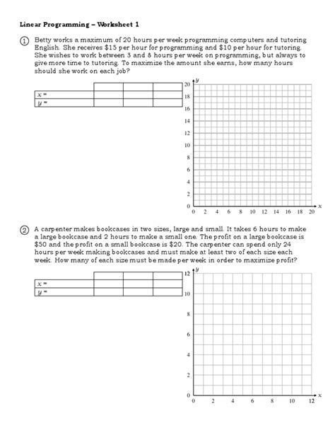 Linear Programming Worksheet With