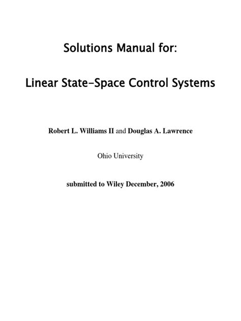 linear state space control system solution manual