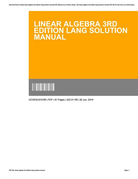 Download Linear Algebra 3Rd Edition Lang Solution Manual 