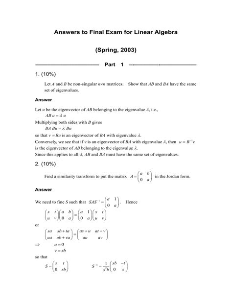 Read Online Linear Algebra Final Exam Solutions 