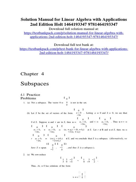 Read Online Linear Algebra With Applications Jeffrey Holt Solution Pdf 