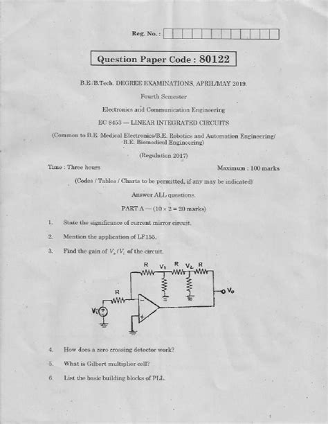 Download Linear Integrated Circuits Previous Year Question Paper 