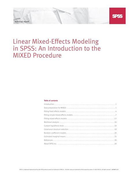 Read Online Linear Mixed Effects Modeling In Spss An Introduction To 