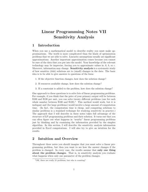 Read Linear Programming Notes Vii Sensitivity Analysis 
