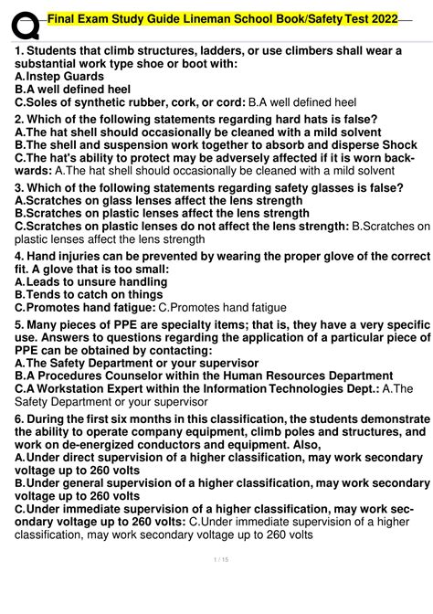 Lineman Test Study Guide