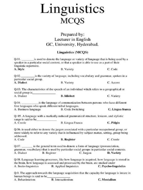Linguistics Mcqs Solved