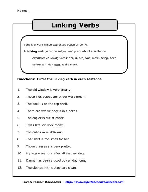 Linking Verbs List With Worksheets 8211 Eltweekly Linking Verb Worksheet - Linking Verb Worksheet