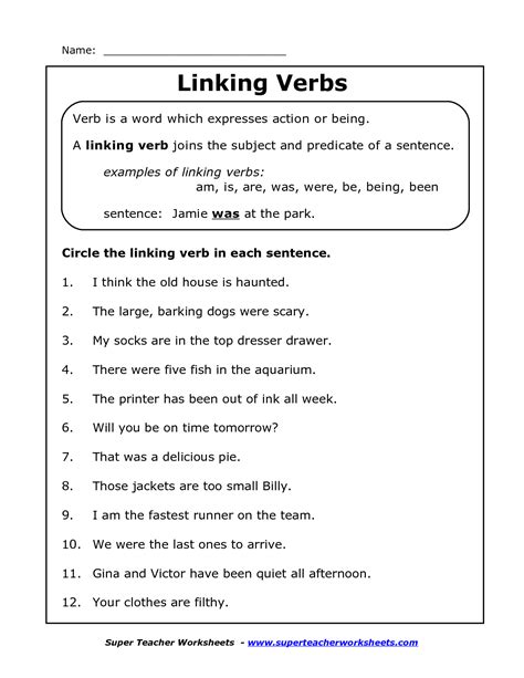 Linking Verbs List With Worksheets Linking Verb Worksheet - Linking Verb Worksheet