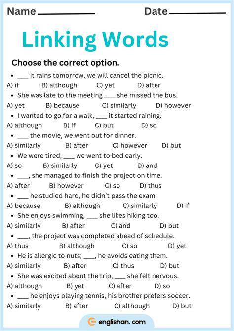 linking words exercises with answers