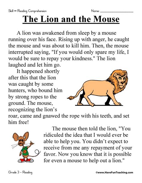 Lion And The Mouse Listening Comprehension Worksheet The Lion And The Mouse Worksheet - The Lion And The Mouse Worksheet
