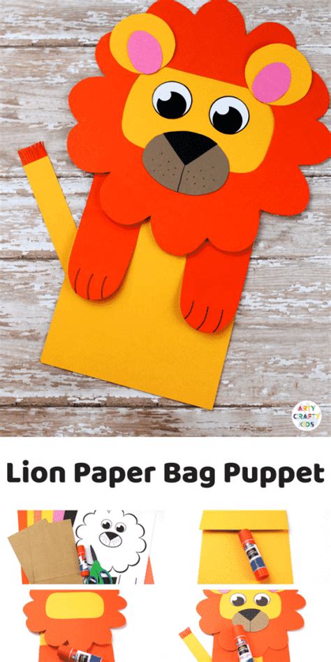 Lion Puppet Paper Bag Tutorial Amp Template Leap Lion Paper Bag Craft - Lion Paper Bag Craft
