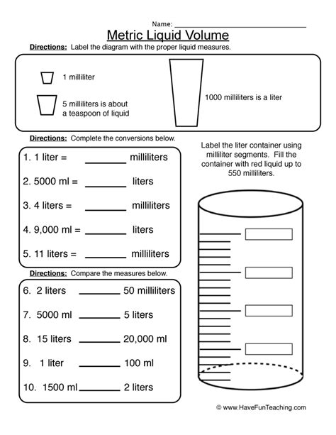Liquid Measurement Metric Worksheets Liquid Measurements Worksheet - Liquid Measurements Worksheet