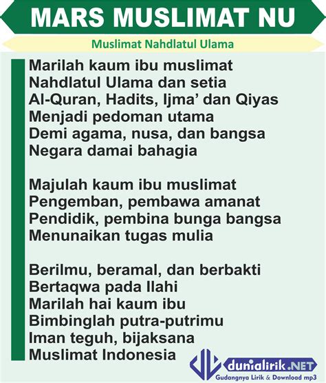 lirik lagu mars fatayat dan mars muslimat