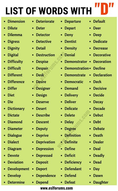 List Of 3600 Common Words Starting With D Easy Words That Start With D - Easy Words That Start With D