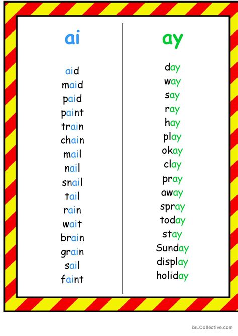 list of ai ay words for third grade
