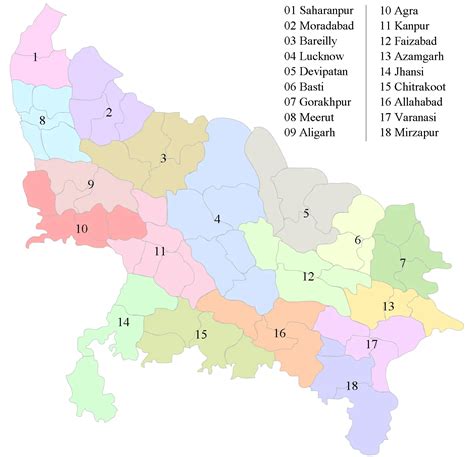 List Of Districts In Uttar Pradesh 2023 Byjuu0027s Up Division - Up Division
