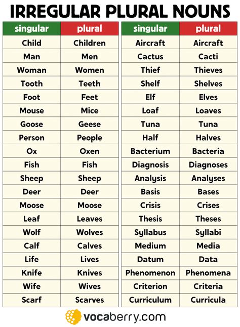 List Of Irregular Nouns