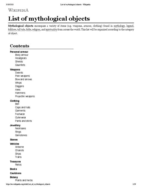 List Of Mythological Objects