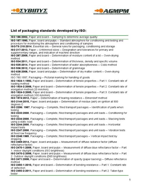 List Of Packaging Standards Developed By Astm
